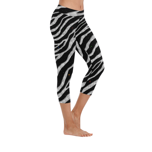 Ripped SpaceTime Stripes - White Women's Low Rise Capri Leggings (Invisible Stitch) (Model L08)