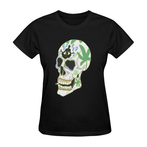 Enlightenment Sugar Skull Black Women's T-Shirt in USA Size (Two Sides Printing)