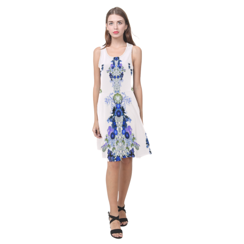 floral-white and blue Atalanta Casual Sundress(Model D04)