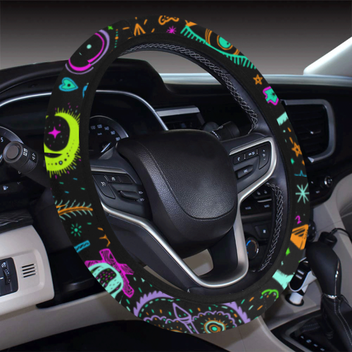 Funny Nature Of Life Sketchnotes Pattern 3 Steering Wheel Cover with Elastic Edge