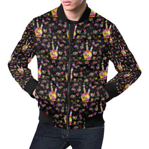 Flower Peace by Nico Bielow All Over Print Bomber Jacket for Men/Large Size (Model H19)