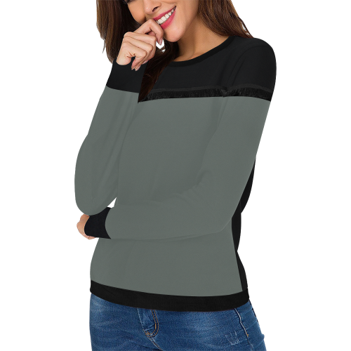 military style grey color Women's Fringe Detail Sweatshirt (Model H28)