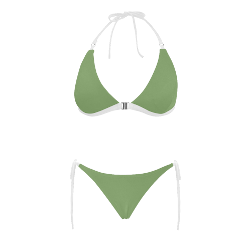 color asparagus Buckle Front Halter Bikini Swimsuit (Model S08)