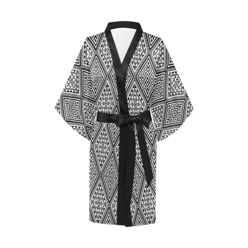 Geometric Folklore Diamonds Ethno Pattern black Kimono Robe