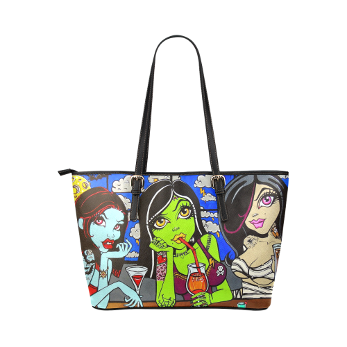Ghouls Night Out by Skinderella Leather Tote Bag/Small (Model 1651)