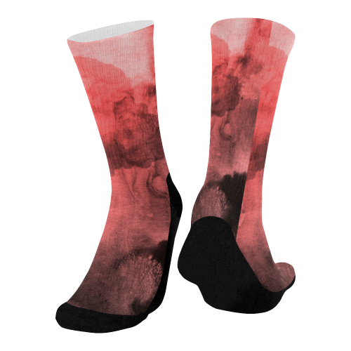 Red and Black Watercolour Mid-Calf Socks (Black Sole)