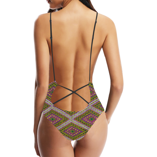 KILIM PATTERNS 2 Sexy Lacing Backless One-Piece Swimsuit (Model S10)