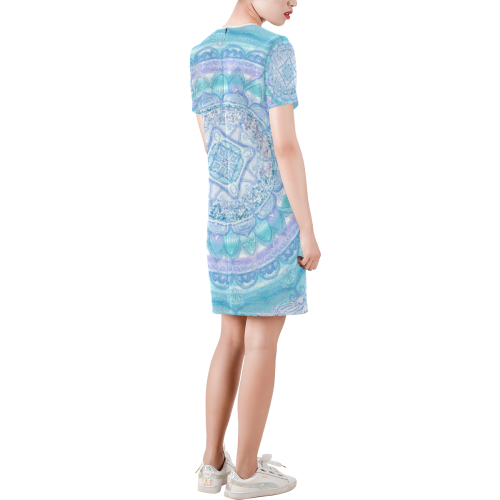 delicate silk mandala 9 Short-Sleeve Round Neck A-Line Dress (Model D47)