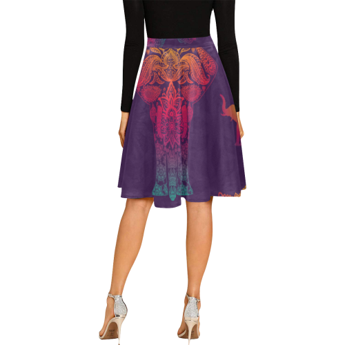 Colorful Elephant Mandala Melete Pleated Midi Skirt (Model D15)
