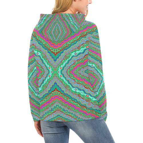 Blue Green Mauve Patterned Design All Over Print Hoodie for Women (USA Size) (Model H13)