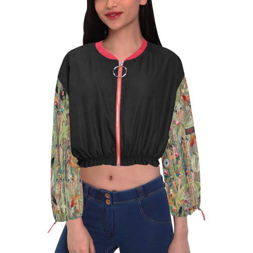 Just Another Sunday Afternoon (sleeve design) Cropped Chiffon Jacket for Women (Model H30)