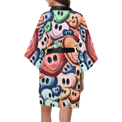 Funny smiling hearts B by JamColors Kimono Robe
