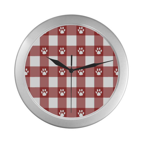 Plaid and paws Silver Color Wall Clock