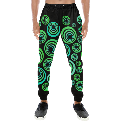 Crazy Fun Neon Blue & Green retro pattern Men's All Over Print Sweatpants (Model L11)