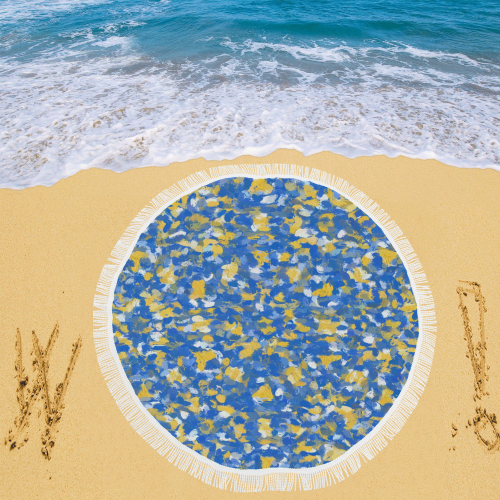 Blue, Yellow and White Paint Splashes Circular Beach Shawl 59"x 59"