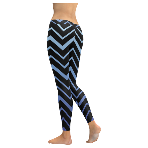 Steel Blue Chevrons on Black Background Women's Low Rise Leggings (Invisible Stitch) (Model L05)
