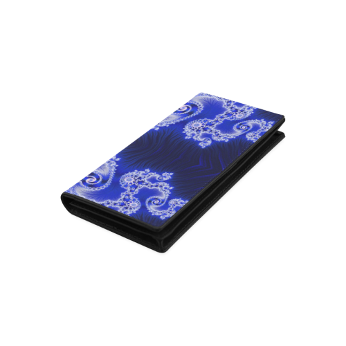 Blue and White Hearts  Lace Fractal Abstract Women's Leather Wallet (Model 1611)