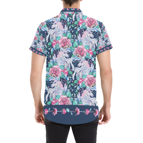 Unicorn Flower Button Down Men's All Over Print Short Sleeve Shirt (Model T53)