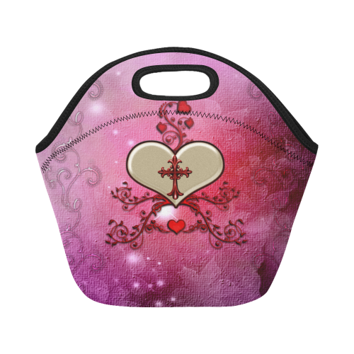 Wonderful heart with cross Neoprene Lunch Bag/Small (Model 1669)