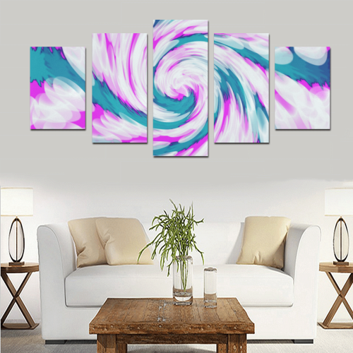 Turquoise Pink Tie Dye Swirl Abstract Canvas Print Sets D (No Frame)