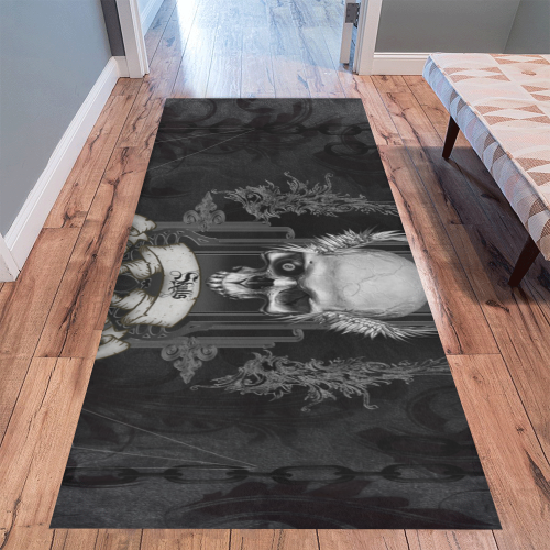 Skull with crow in black and white Area Rug 9'6''x3'3''
