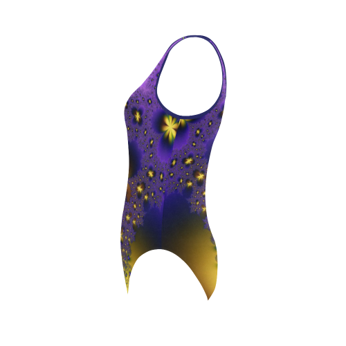 Blue and Yellow Fractal Butterflies Vest One Piece Swimsuit (Model S04)