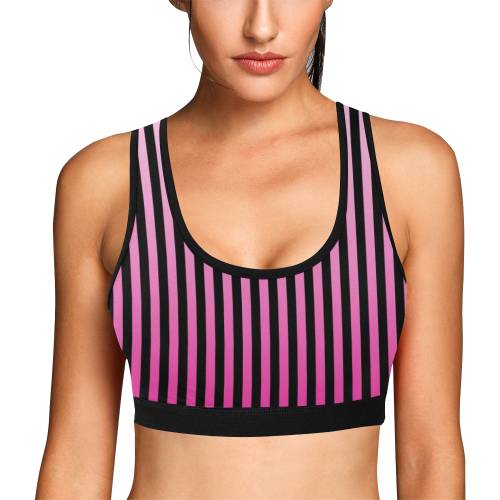 Pink Ombre Stripes on Black Women's All Over Print Sports Bra (Model T52)