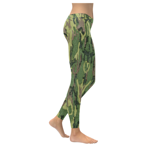 Military Camo Green Woodland Camouflage Women's Low Rise Leggings (Invisible Stitch) (Model L05)