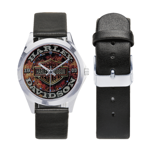 Harley Davidson Stone Rust Sign is a brand new emb Unisex Silver-Tone Round Leather Watch (Model 216)