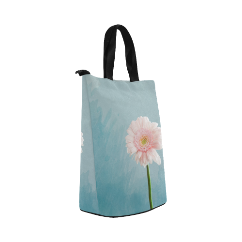 Gerbera Daisy - Pink Flower on Watercolor Blue Nylon Lunch Tote Bag (Model 1670)