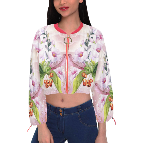 Wonderful flowers Cropped Chiffon Jacket for Women (Model H30)