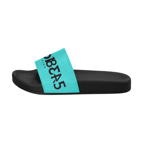 NUMBERS Collection Black/Teal Men's Slide Sandals (Model 057)
