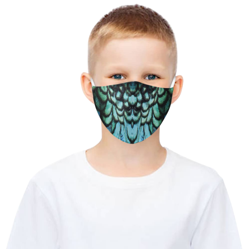 blue feathered peacock animal print design community face mask 3D Mouth Mask with Drawstring (2 Filters Included) (Model M04) (Non-medical Products)