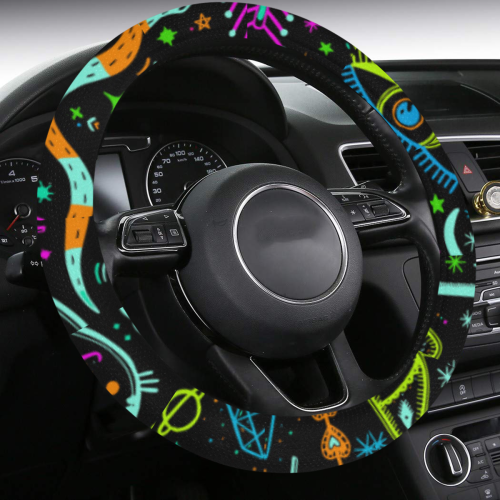 Funny Nature Of Life Sketchnotes Pattern 3 Steering Wheel Cover with Anti-Slip Insert