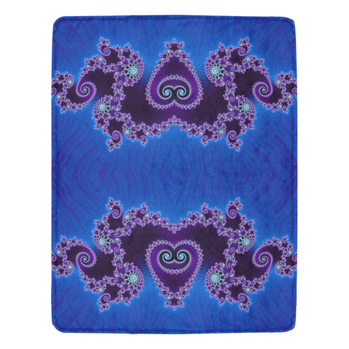 Blue Hearts and Lace Fractal Abstract 2 Ultra-Soft Micro Fleece Blanket 54''x70''