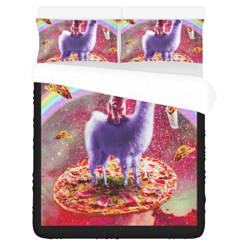Laser Eyes Outer Space Cat Riding On Llama Unicorn 3-Piece Bedding Set