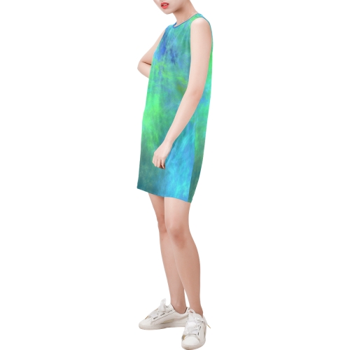 Ocean Sleeveless Round Neck Shift Dress (Model D51)