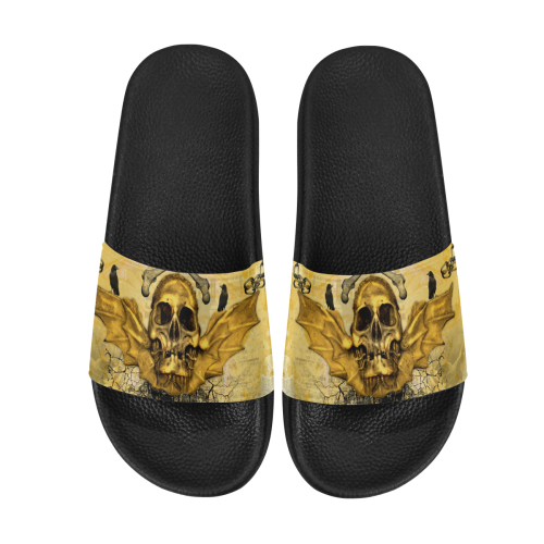 Awesome skull in golden colors Men's Slide Sandals (Model 057)