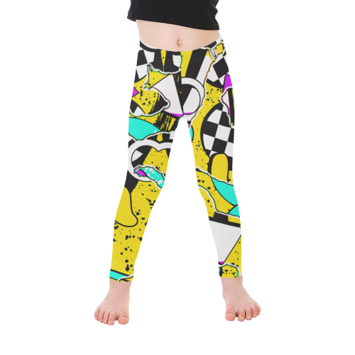Shapes on a yellow background Kid's Ankle Length Leggings (Model L06)