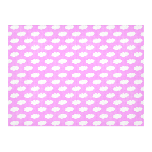 Clouds and Polka Dots on Pink Cotton Linen Tablecloth 52"x 70"