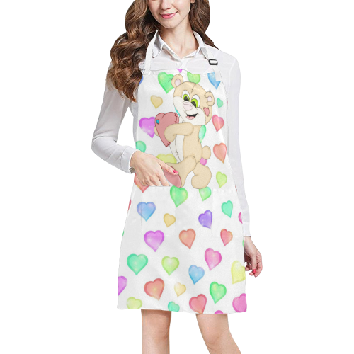 Pastel Hearts Teddy All Over Print Apron