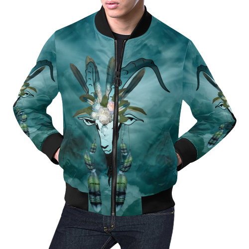 The billy goat with feathers and flowers All Over Print Bomber Jacket for Men/Large Size (Model H19)