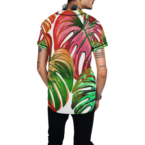 Pretty Leaves D by JamColors All Over Print Baseball Jersey for Men (Model T50)