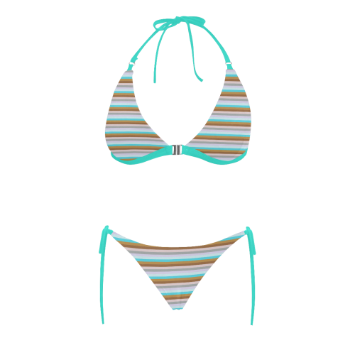 Fun Stripes 5 Green Buckle Front Halter Bikini Swimsuit (Model S08)