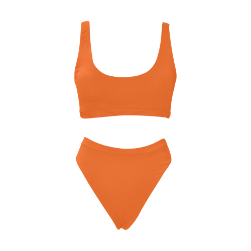 bright Mandarian Orange Sport Top & High-Waisted Bikini Swimsuit (Model S07)