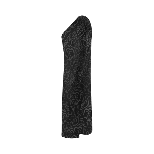 Elegant vintage floral damasks in  gray and black Bateau A-Line Skirt (D21)