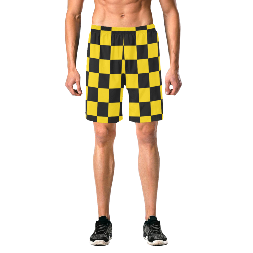 B+Y Checker Shorts Men's All Over Print Elastic Beach Shorts (Model L20)