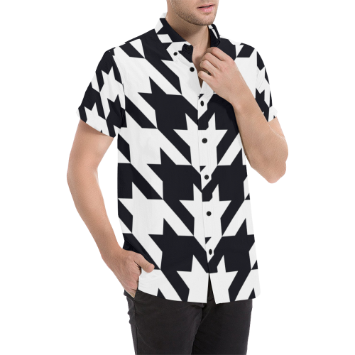 Black Houndstooth Men's All Over Print Short Sleeve Shirt/Large Size (Model T53)