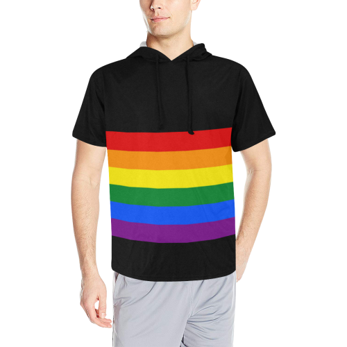 Gay Pride Rainbow Flag Stripes All Over Print Short Sleeve Hoodie for Men (Model H32)