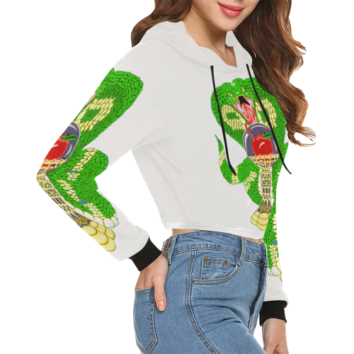 Good And Evil White All Over Print Crop Hoodie for Women (Model H22)